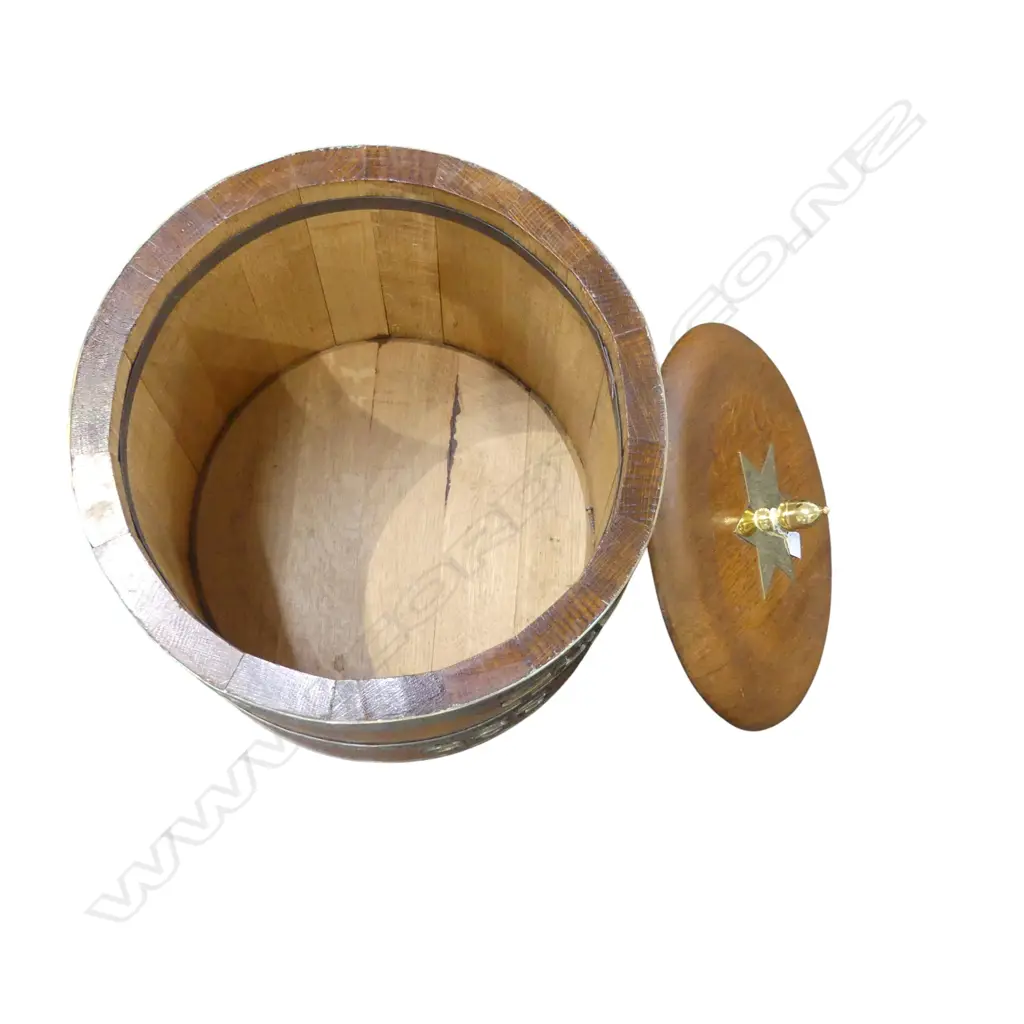 ENGLISH OAK NAVY RUM BARRELL, PRE 1970 ISSUE, EX UK NAVY STORES H.500mm 'THE QUEEN GOD BLESS HER' Image 1++