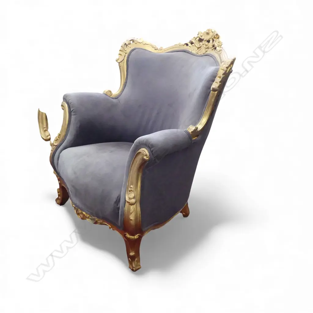 PR LOUIS XV ROCOCO STYLE  ARM CHAIRS IN GREY VELVET EX.THOMPSON TWINS Image 1++