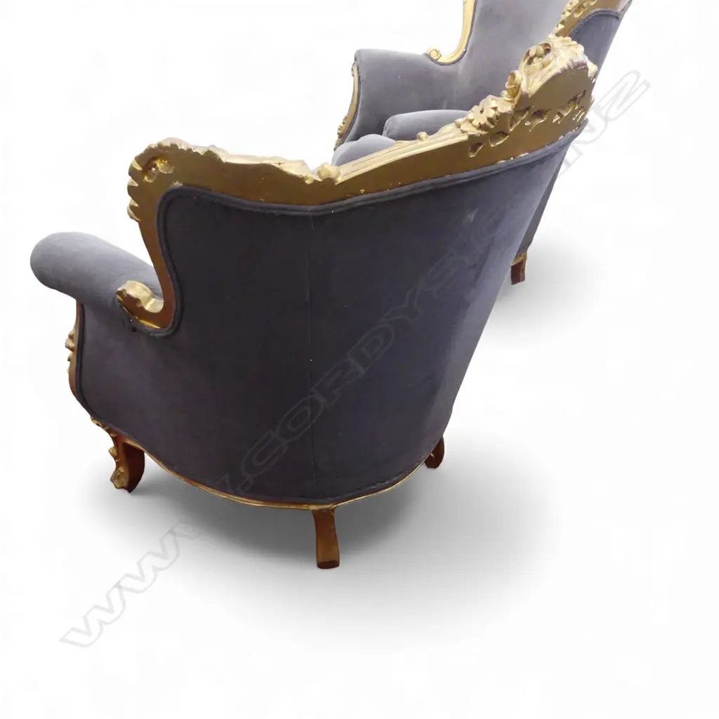 PR LOUIS XV ROCOCO STYLE  ARM CHAIRS IN GREY VELVET EX.THOMPSON TWINS Image 1++