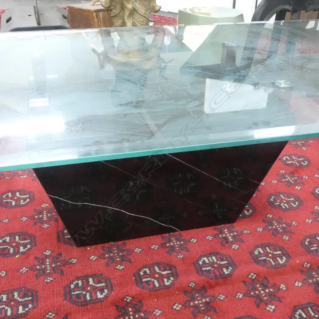 GLASS TOP COFFEE TABLE marble base 700x1310mm Image 1++