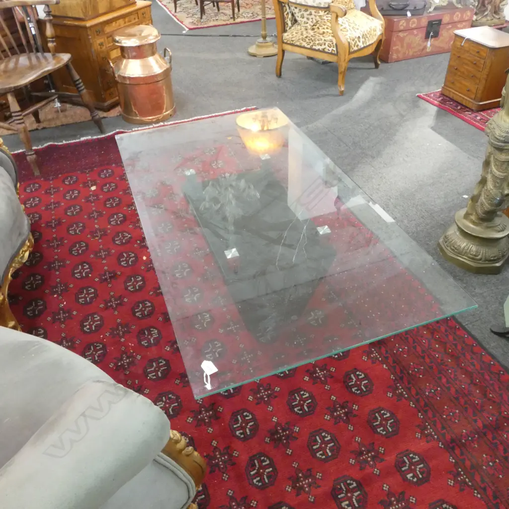GLASS TOP COFFEE TABLE marble base 700x1310mm Image 1++
