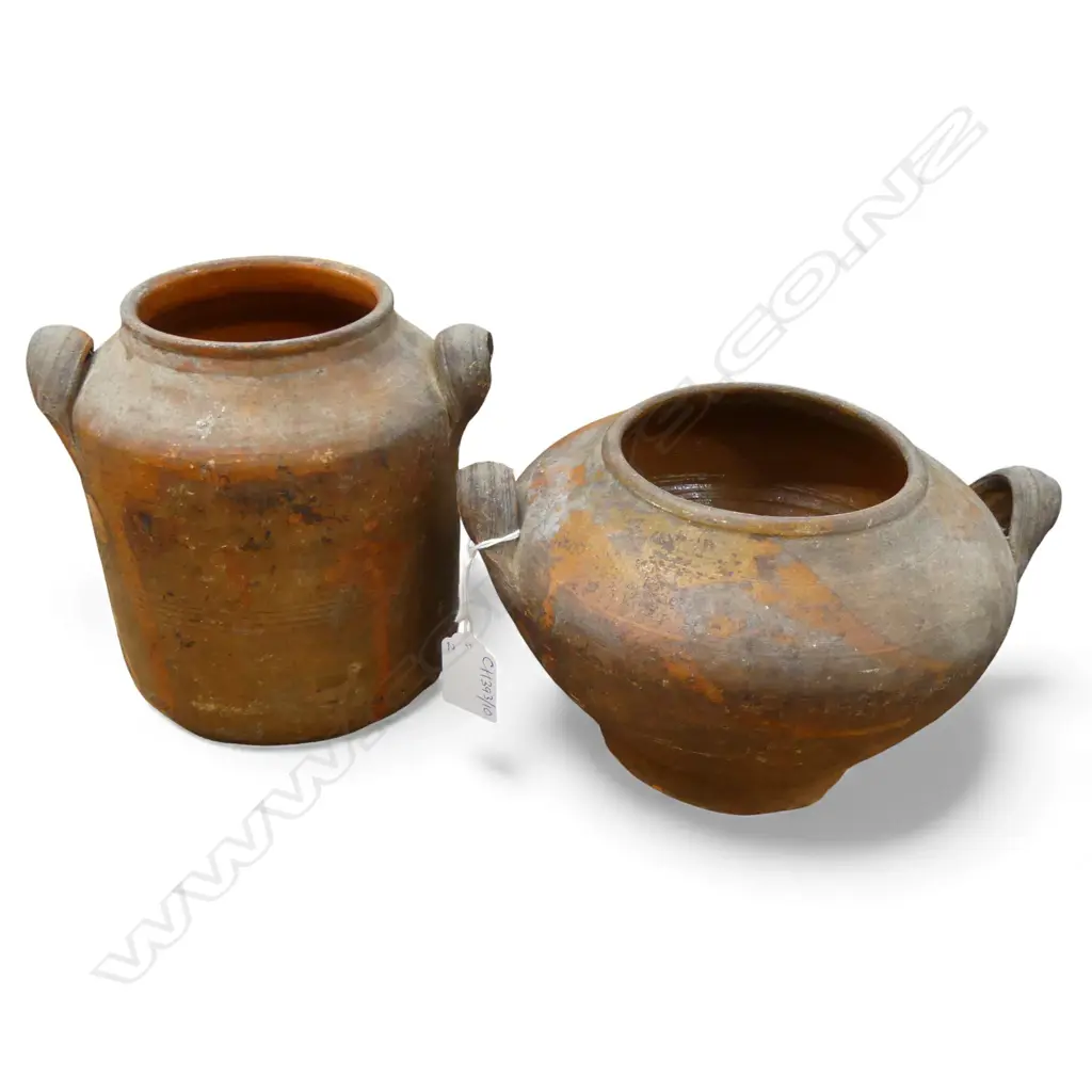2 OLD EUROPEAN EARTHENWARE CONTAINERS H.155mm Image 1++