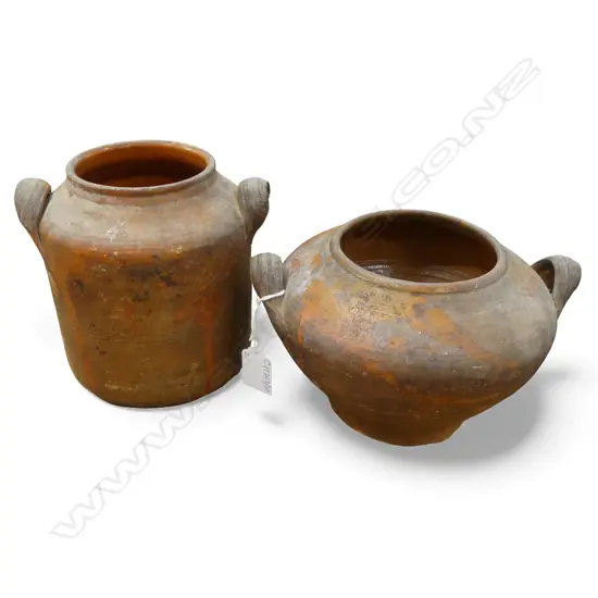 2 OLD EUROPEAN EARTHENWARE CONTAINERS H.155mm