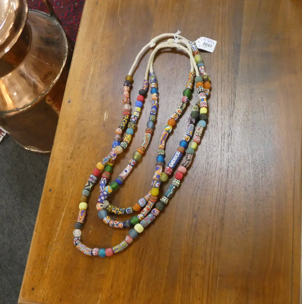 3 AFRICAN GLASS BEAD NECKLACES Image 1++