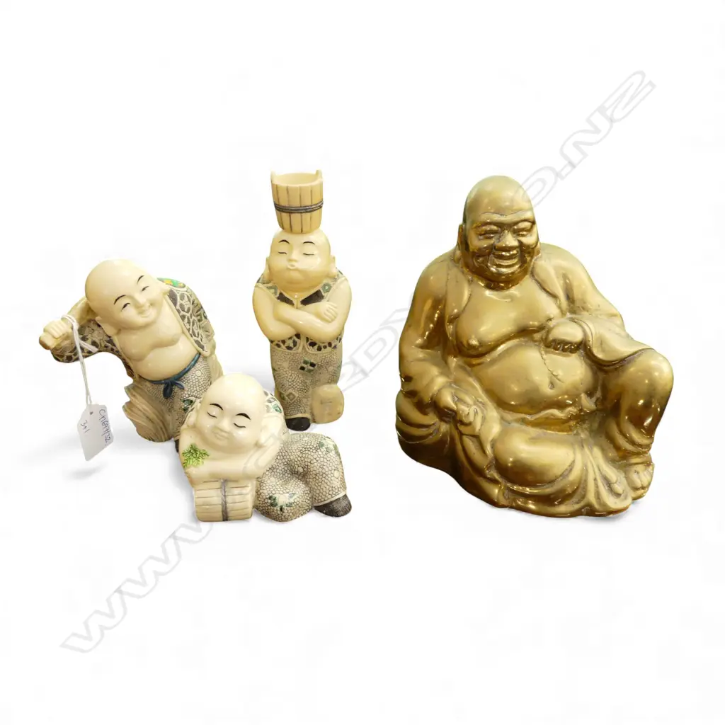 3 ORIENTAL RESIN CHILDREN H.170mm + BRASS BUDDHA Image 1++