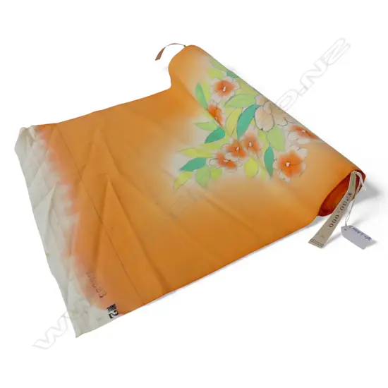 1980's NISHIJIN TEXTILE (Kyoto) JAPANESE ROLL OF PATTERNED SILK L.12m. W.360mm. New old stock soft apricot + floral