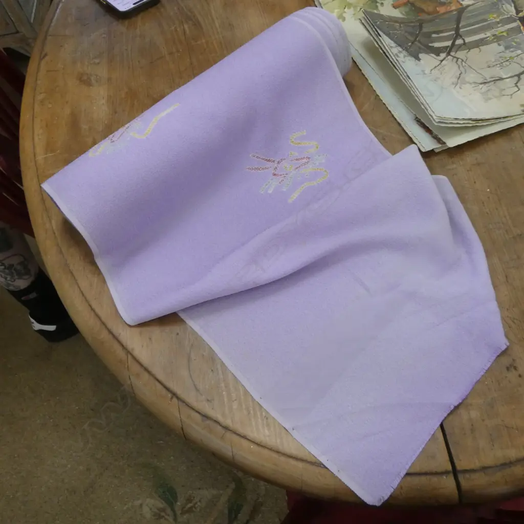 1980's NISHIJIN TEXTILE (Kyoto) JAPANESE ROLL OF PATTERNED SILK L.12m. W.360mm. New old stock floral on purple tone Image 1++