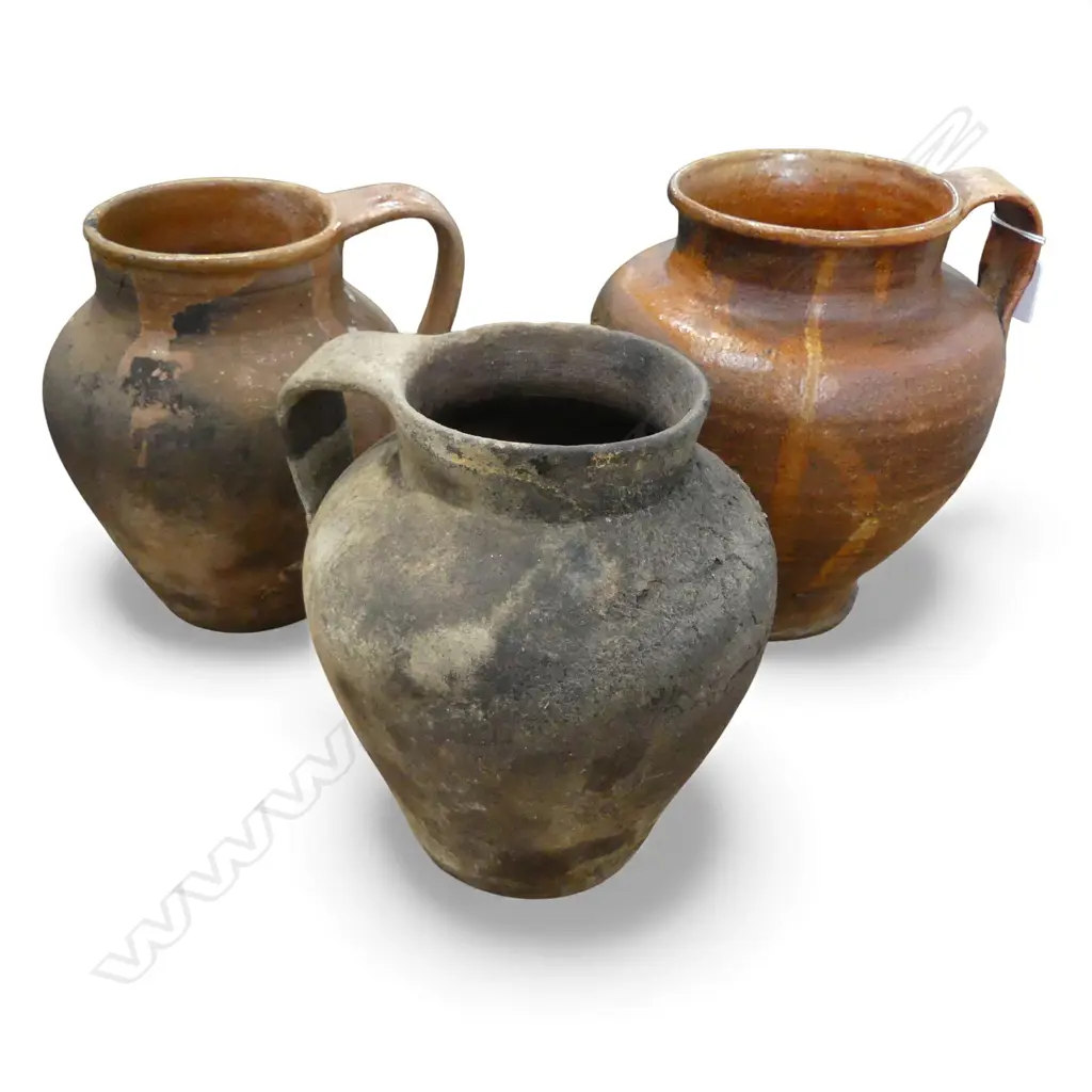 3 EARTHENWARE HANDLED JARS H.215mm Image 1++