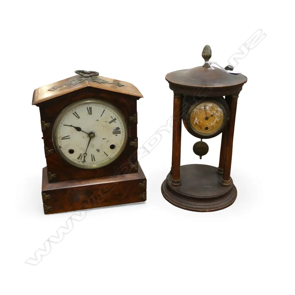 2 ANTIQUE WOODEN CLOCKS H.320mm Image 1++