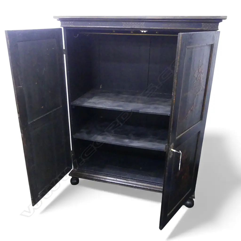 BLACK LACQUER CHINESE CUPBOARD with key 1165x560x1470mm Image 1++