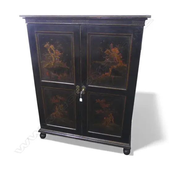 OLD CHINESE BLACK LACQUER ENGLISH CUPBOARD with key 1165x560x1470mm