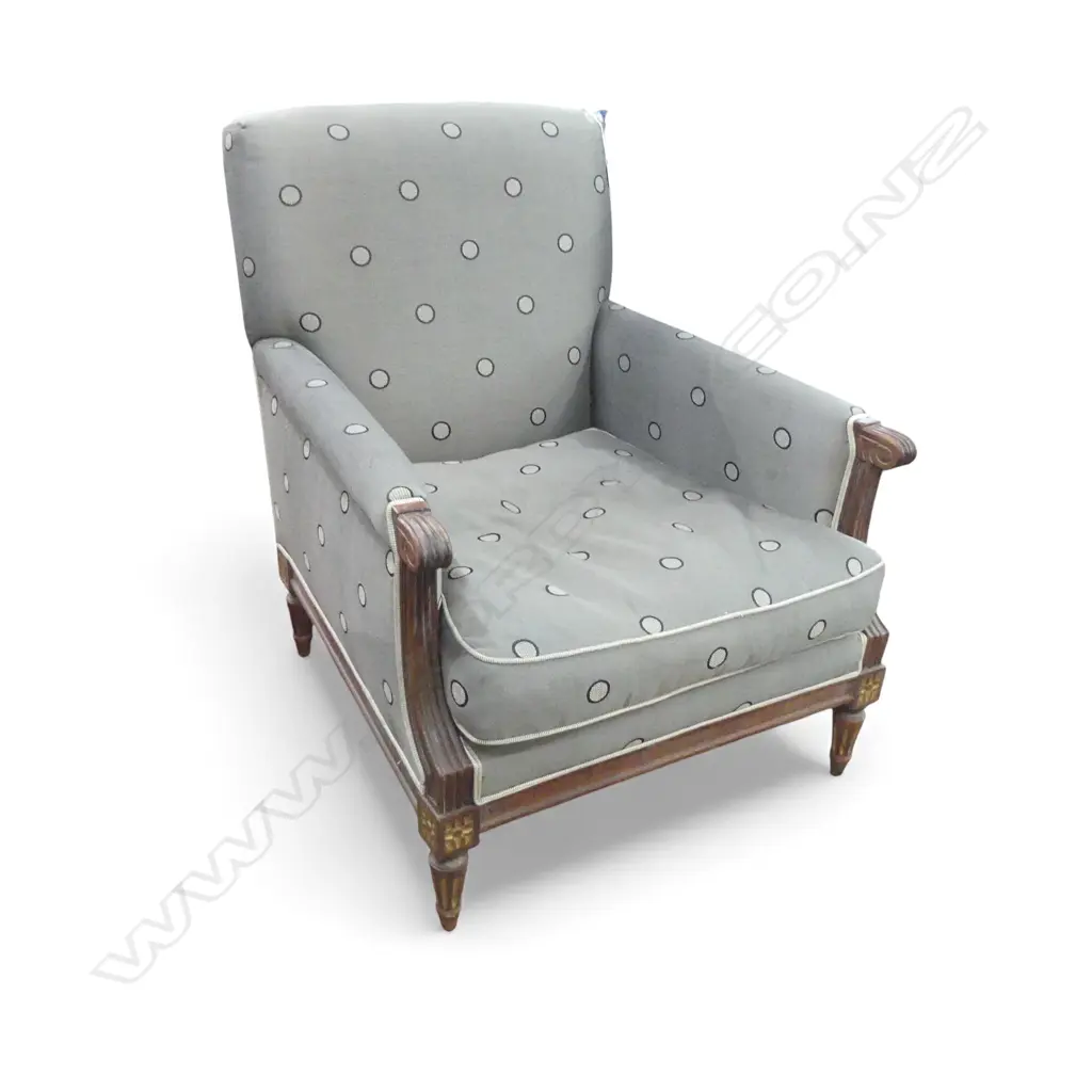 FRENCH STYLE UPHOLSTERED ARMCHAIR GREY DOT FABRIC Image 1++