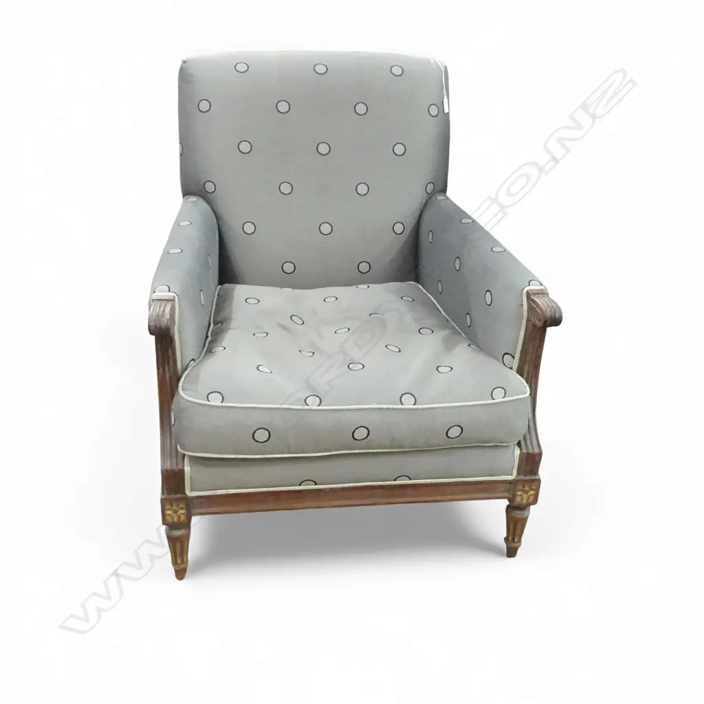 FRENCH STYLE UPHOLSTERED ARMCHAIR GREY DOT FABRIC Image 1++
