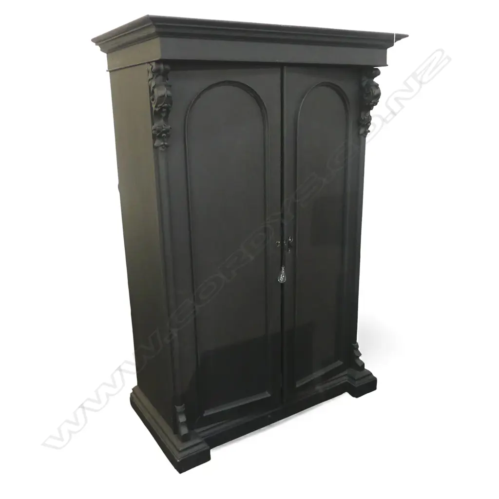 BLACK & WHITE PAINTED VICTORIAN CUPBOARD 1190x655x1765mm Image 1++