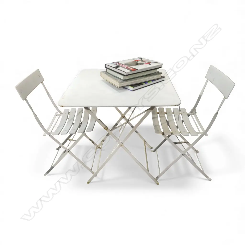PR WHITE METAL FOLDING PATIO CHAIRS + FERMOB TABLE, FAULTS Image 1++