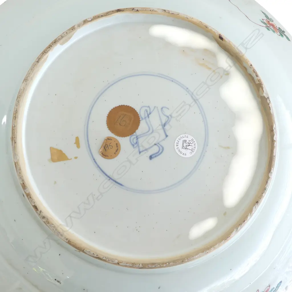 KANGXI FAMILLE VERTE CHARGER 405mm dia REPAIRS CHRISTIES CHILDWICK BURY 1978 SALE STICKER VERSO Image 1++