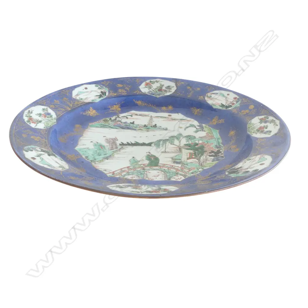 KANGXI FAMILLE VERTE CHARGER 405mm dia REPAIRS CHRISTIES CHILDWICK BURY 1978 SALE STICKER VERSO Image 1++