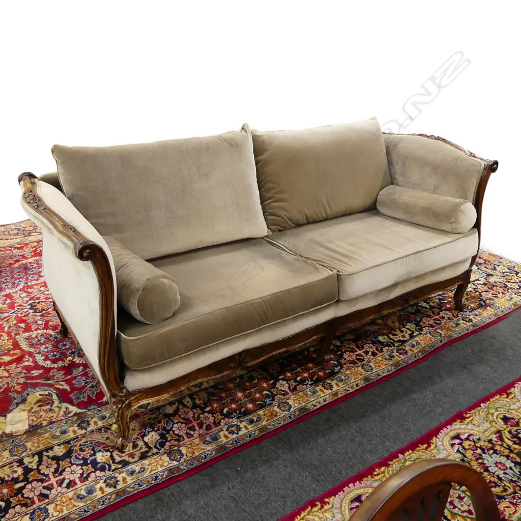 QUALITY FRENCH STYLE SOFA IN FAUN VELVET UPHOLSTERY Image 1++