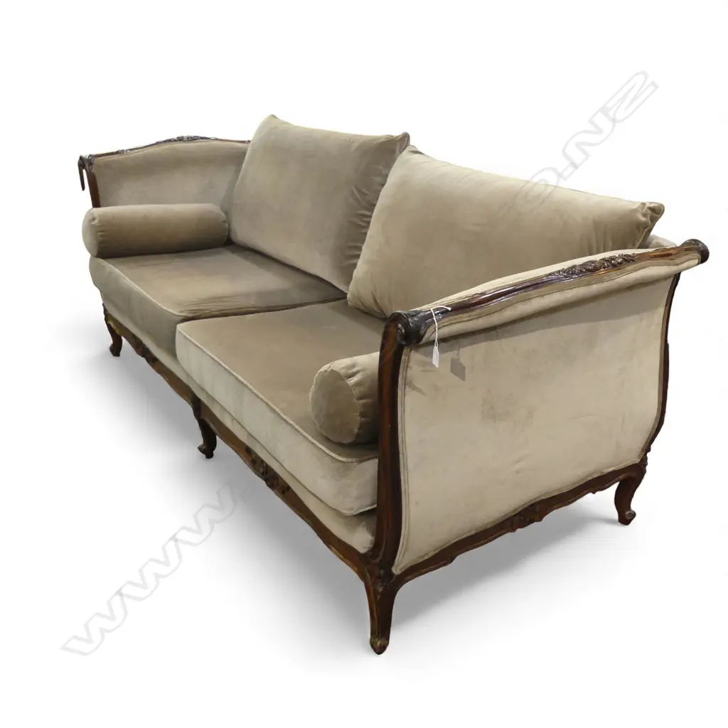 QUALITY FRENCH STYLE SOFA IN FAUN VELVET UPHOLSTERY Image 1++