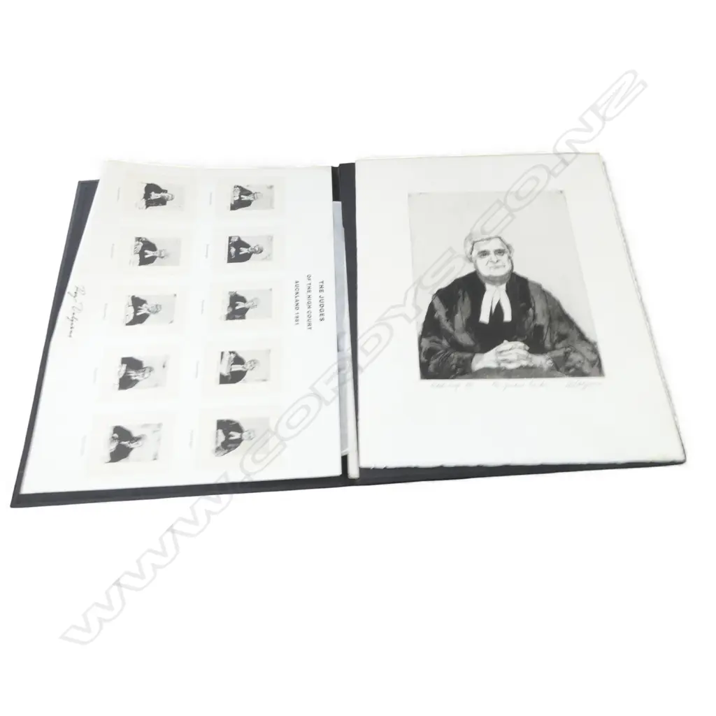 ROY DALGARNO 'THE JUDGES OF THE AUCKLAND HIGH COURT 1981' 9 ENGRAVINGS + COVER SHEET IN FOLIO A/P 520x400mm... Image 1++