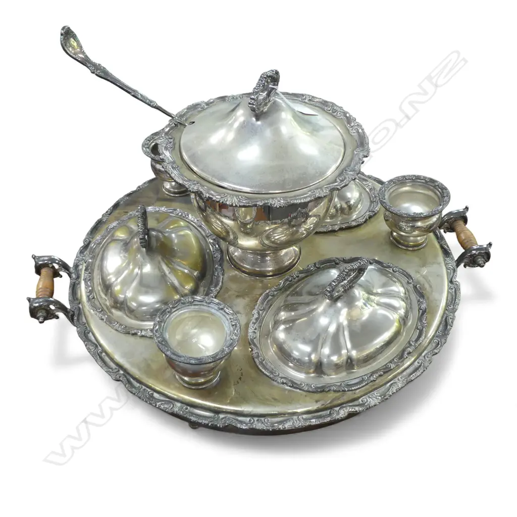 20thC LARGE SILVER PLATE COMPLEX TABLE CENTER PIECE / BAIN MARIE 580mm dia Image 1++