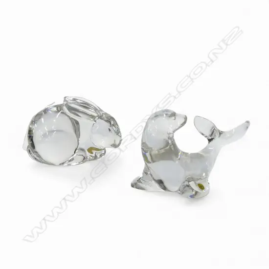 2 VAL SAINT LAMBERT CRYSTAL ANIMALS; RABBIT H.110mm & SEAL
