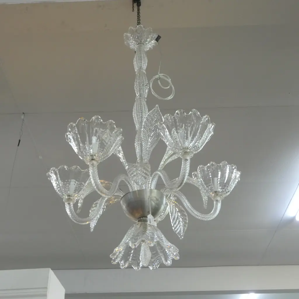 MURANO 5 arm CHANDELIER recently restored H.1100 W.700mm Image 1++