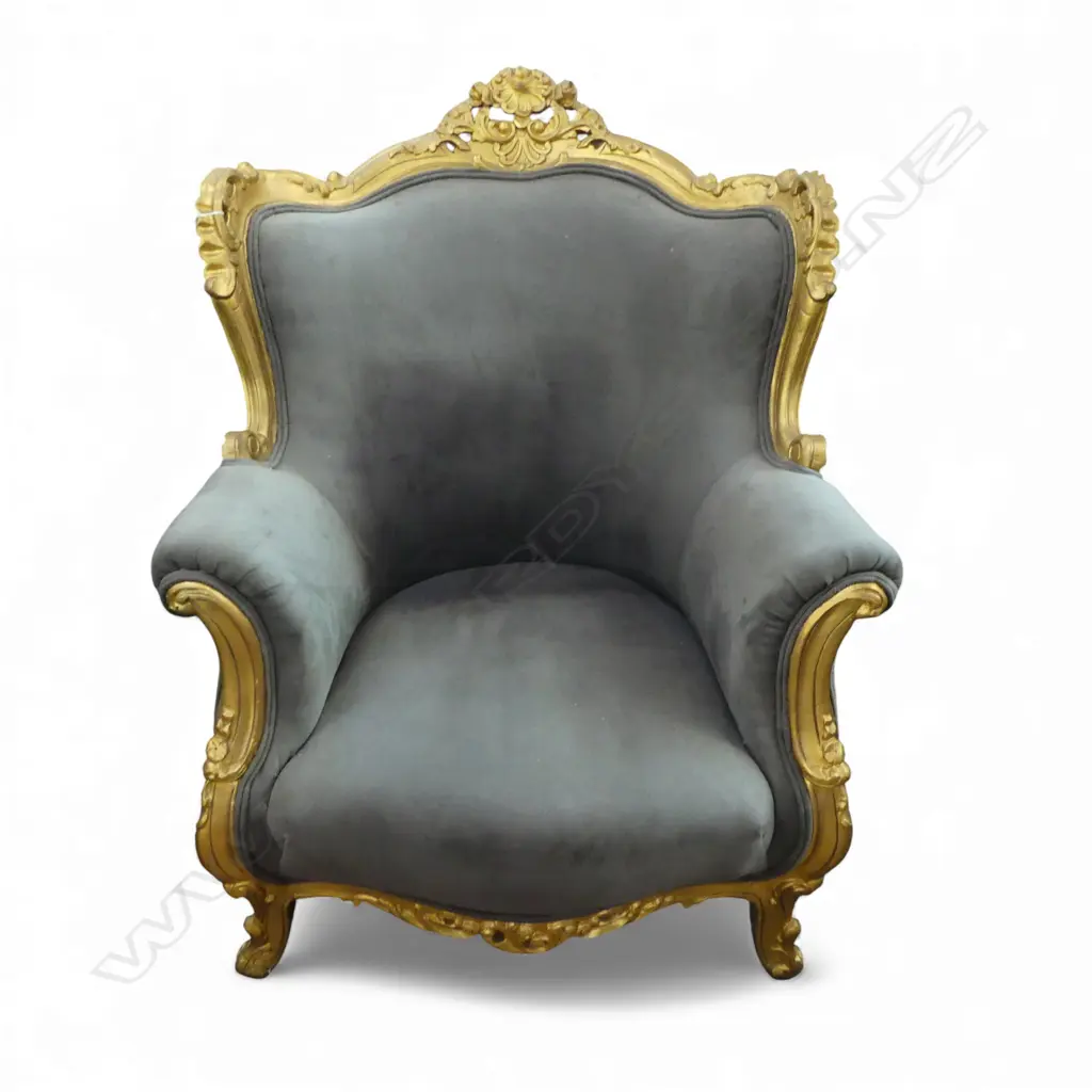 PR LOUIS XV ROCOCO STYLE  ARM CHAIRS IN GREY VELVET EX.THOMPSON TWINS Image 1++