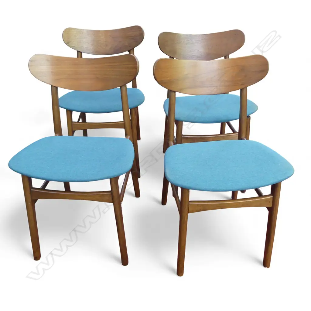 SET OF 4 RETRO WOODEN DINING CHAIRS MINT & BROWN WITH HIGH BACK, H.800 X 500MM Image 1++