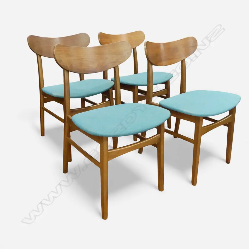 SET OF 4 RETRO WOODEN DINING CHAIRS MINT & BROWN WITH HIGH BACK, H.800 X 500MM Image 1++