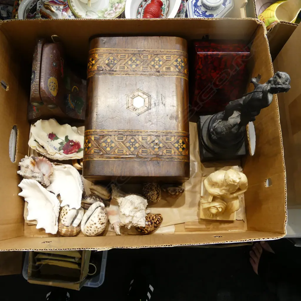 ASST. ITEMS; INLAID BOX, STUDIO POTTERY TEAPOT, BOOKENDS ETC Image 1++