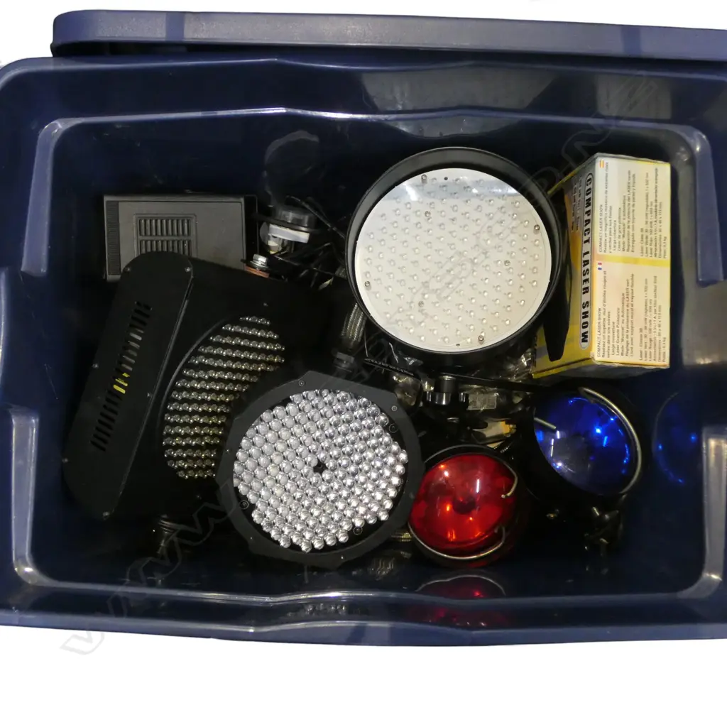   BIN OF FESTIVE DECOR, PARTY LIGHTS, MICROPHONES ETC Image 1++