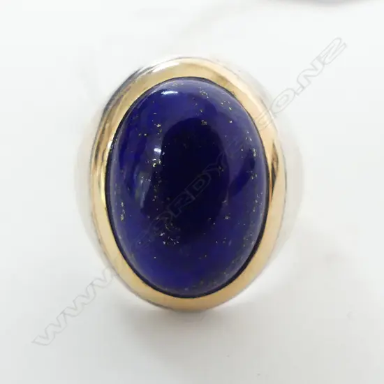 NAJO STG SILVER & LAPIS LAZULI RING w. 18ct GOLD RIM, '30 YEARS' ED.