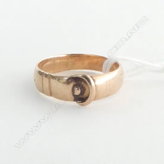 BIRM. 1902 9ct ROSE GOLD BUCKLE RING 3.32gms Size Q