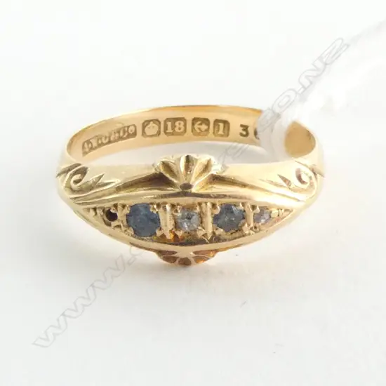 1910 18ct Y/G SAPHIRE & DIAMOND RING 1 missing 2.58gms SIZE P