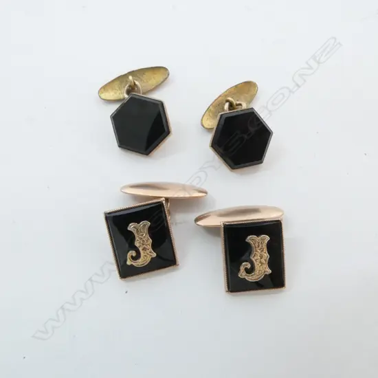 2 PRS CUFFLINKS; 9CT 6.5grms other 9ct lined