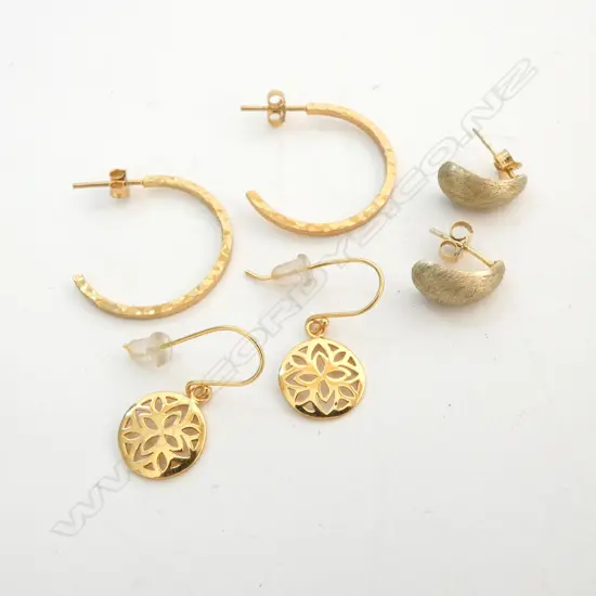 3 PRS STG SILVER GILT EARRINGS