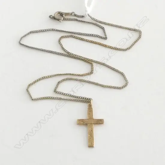9ct gold cross PENDANT 1gm on gold plate chain