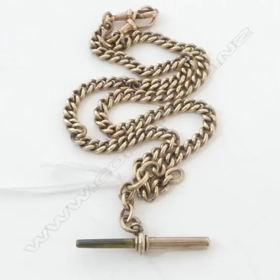 9CT CHAIN FOB CHAIN w. ROLLED GOLD T-BAR, 35.8grms 43cm long