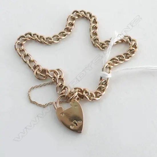 9CT R/G BRACELET; CURB LINK w. PADLOCK CLASP 9.6grms