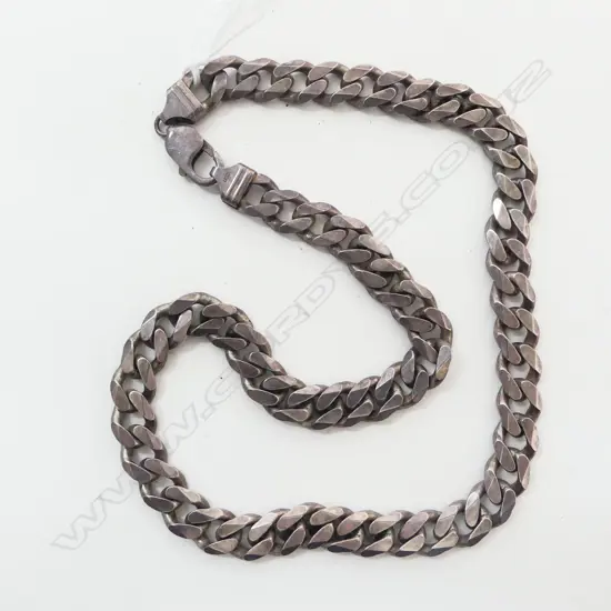 MANS SOLID STG SILVER CURB LINK NECK CHAIN NECKLACE 97gms