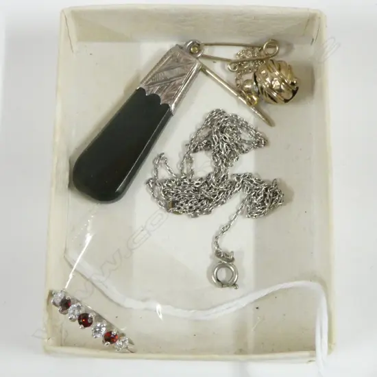 9CT GOLD STICK PIN AF 1.4grms, GREENSTONE PENDANT, RING, NECKLACE