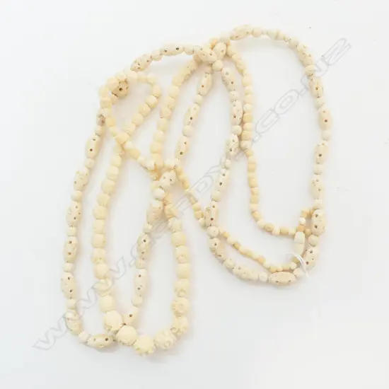 2 CARVED IVORY BEAD NECKLACES L.430mm