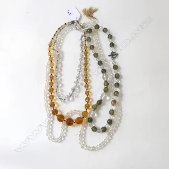 4 BEAD NECKLACES; ROCK CRYSTAL, AGATE? etc