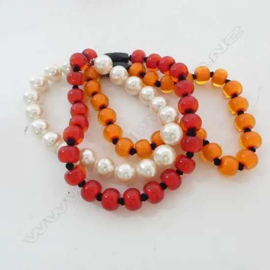 2 BEAD NECKLACES & LARGE FAUX PEARL NECKLACE