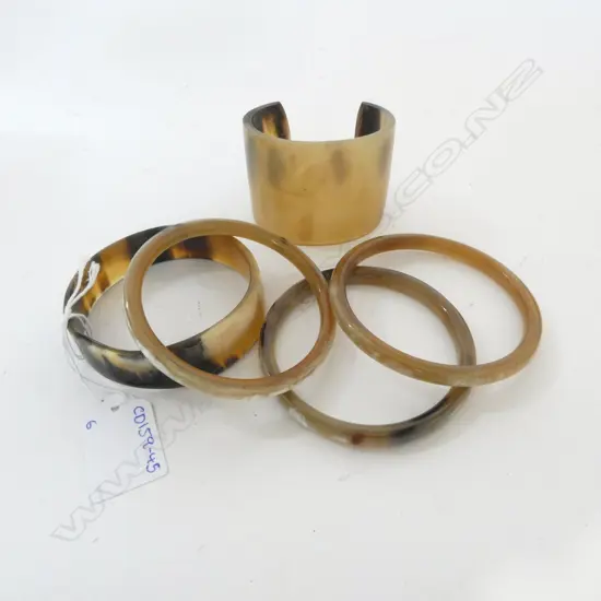 3 HORN BANGLES w. 2 OTHER; 1 CUFF & 1 WIDE BANGLE