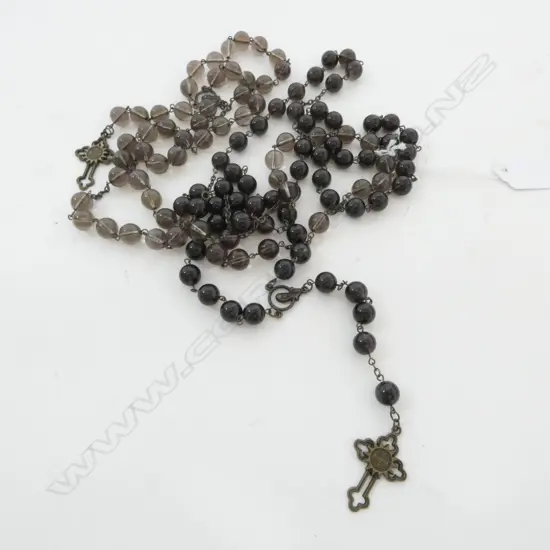2 SMOKEY QUARTZ ROSARY BEADS L.670mm
