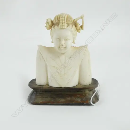 IVORY BUST NOBLEWOMAN on WOODEN STAND, H.80mm