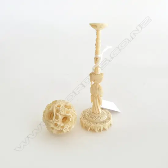 IVORY PUZZLE BALL ON STAND H.145mm