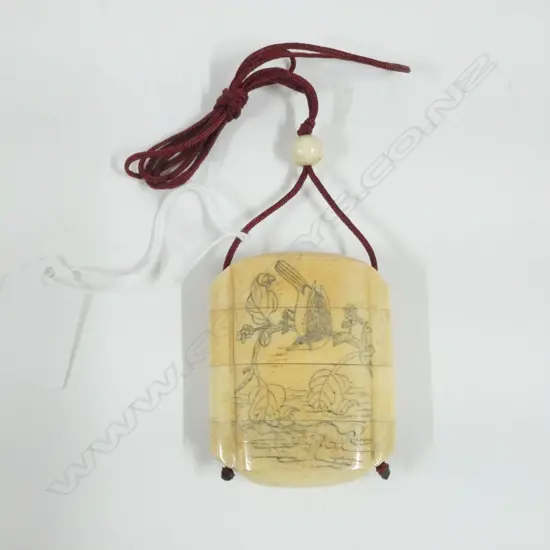 JAPANESE BONE INRO w BIRDS & MAN/WOMAN EROTIC SCENE CARVING